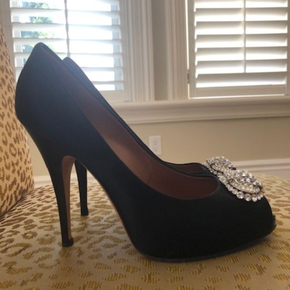 Guiseppe Zanotti black satin peep toe pumps - Picture 2 of 11